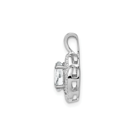 Sterling Silver Pendant with Oval Cut White Topaz and Diamond Accents, Twisted Filigree Design