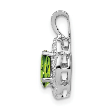 Sterling Silver Pendant with Oval Peridot, Twisted Frame and Textured Detailing
