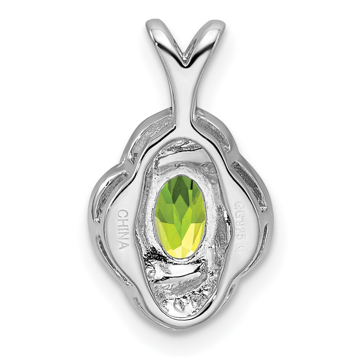 Sterling Silver Pendant with Oval Peridot, Twisted Frame and Textured Detailing