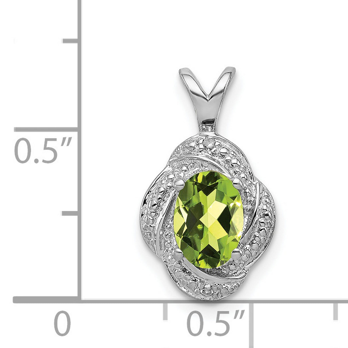 Sterling Silver Pendant with Oval Peridot, Twisted Frame and Textured Detailing