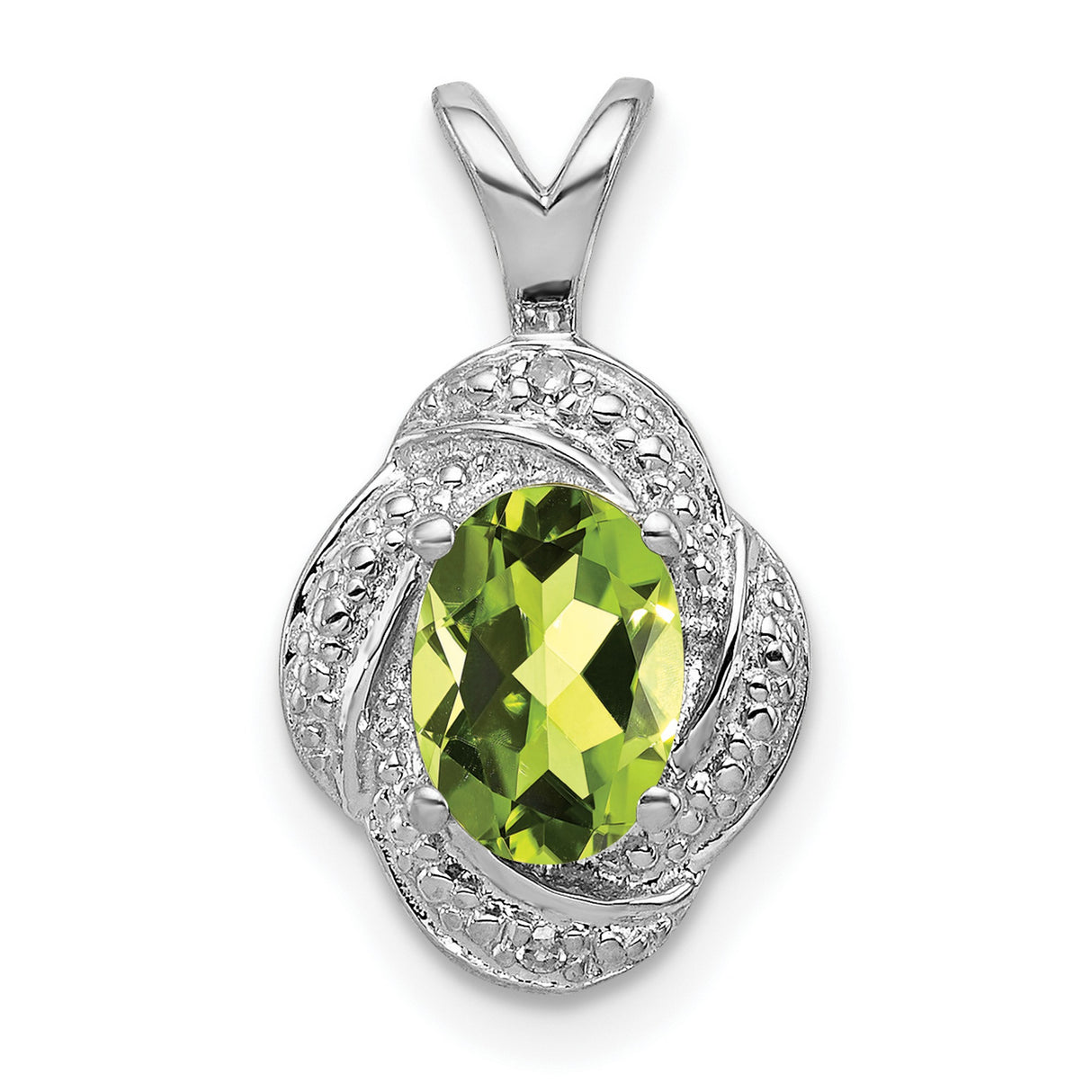 Sterling Silver Pendant with Oval Peridot, Twisted Frame and Textured Detailing