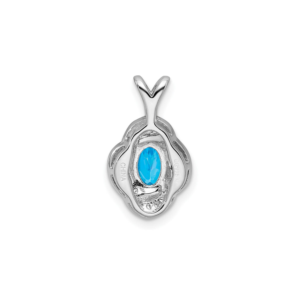 Sterling Silver Pendant with Swiss Blue Topaz and Diamond, Filigree Knot Design
