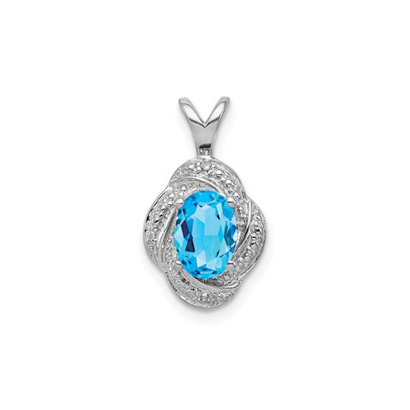 Sterling Silver Pendant with Swiss Blue Topaz and Diamond, Filigree Knot Design