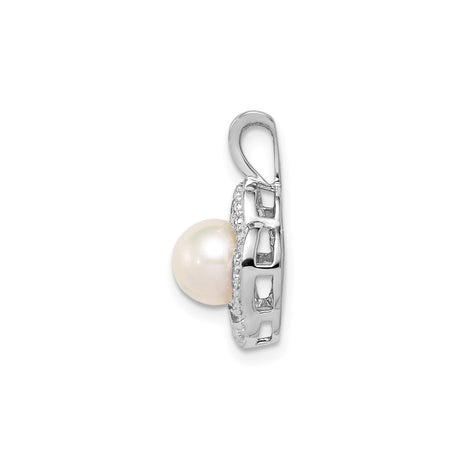 Sterling Silver Pendant with Round White Cultured Pearl and Diamond Accents, Twisted Minimalist Design