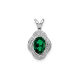 Sterling Silver Filigree Pendant with Lab Created Emerald and Diamond Accent