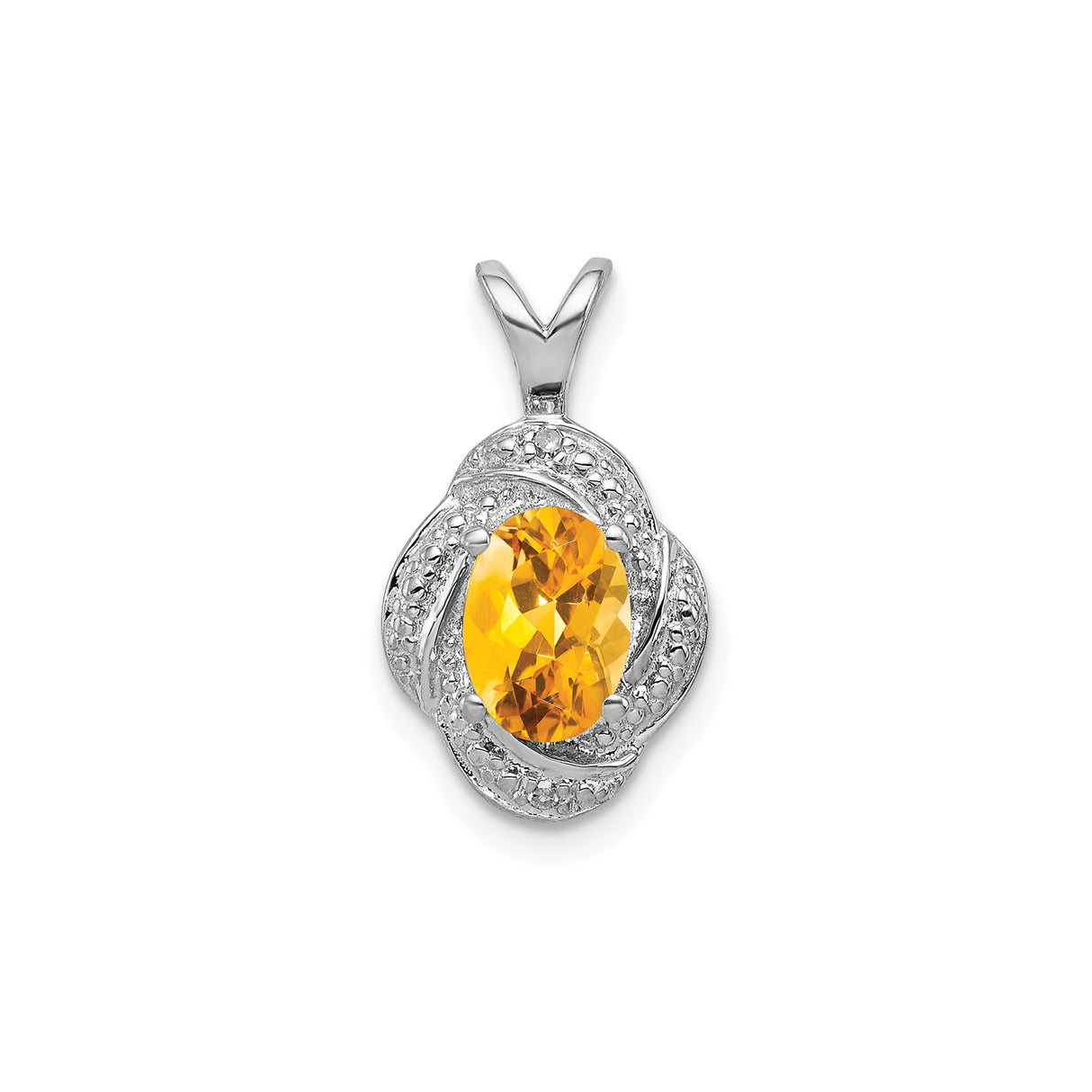 Sterling Silver Pendant with Citrine and Diamond Accented Swirl Design