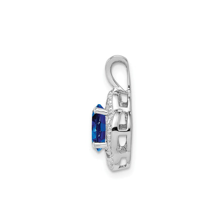 Sterling Silver Pendant with Lab Created Sapphire, Knot Swirl Design and Diamond Accents