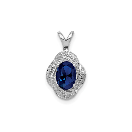 Sterling Silver Pendant with Lab Created Sapphire, Knot Swirl Design and Diamond Accents