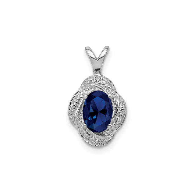 Sterling Silver Pendant with Lab Created Sapphire, Knot Swirl Design and Diamond Accents