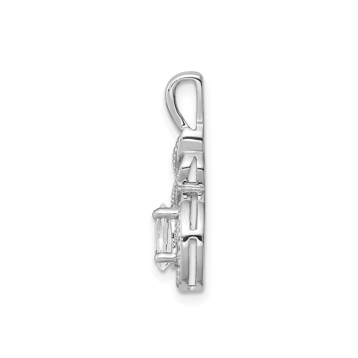 Sterling Silver Pendant with Oval White Topaz and Diamond Accents, Infinity Swirl Design