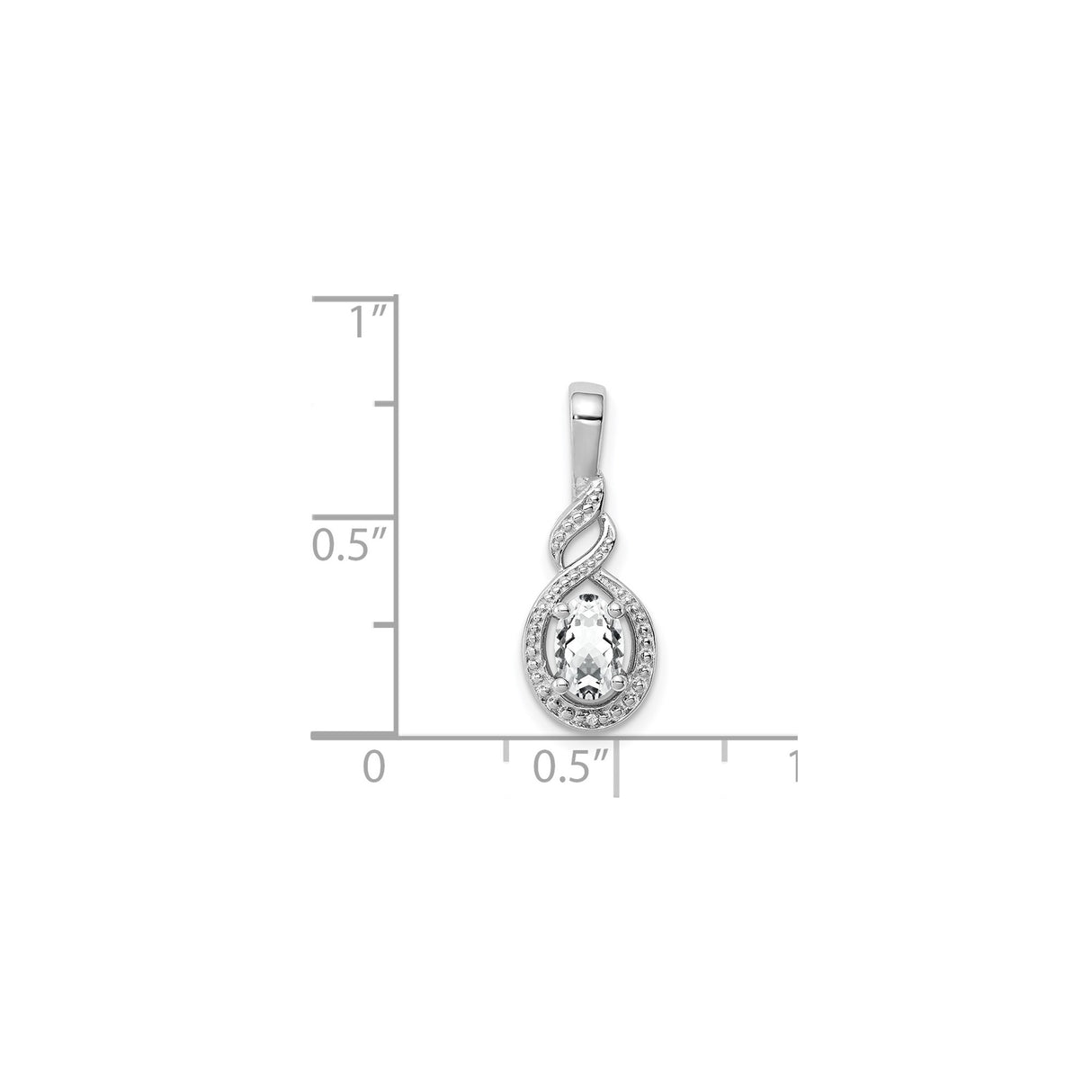 Sterling Silver Pendant with Oval White Topaz and Diamond Accents, Infinity Swirl Design