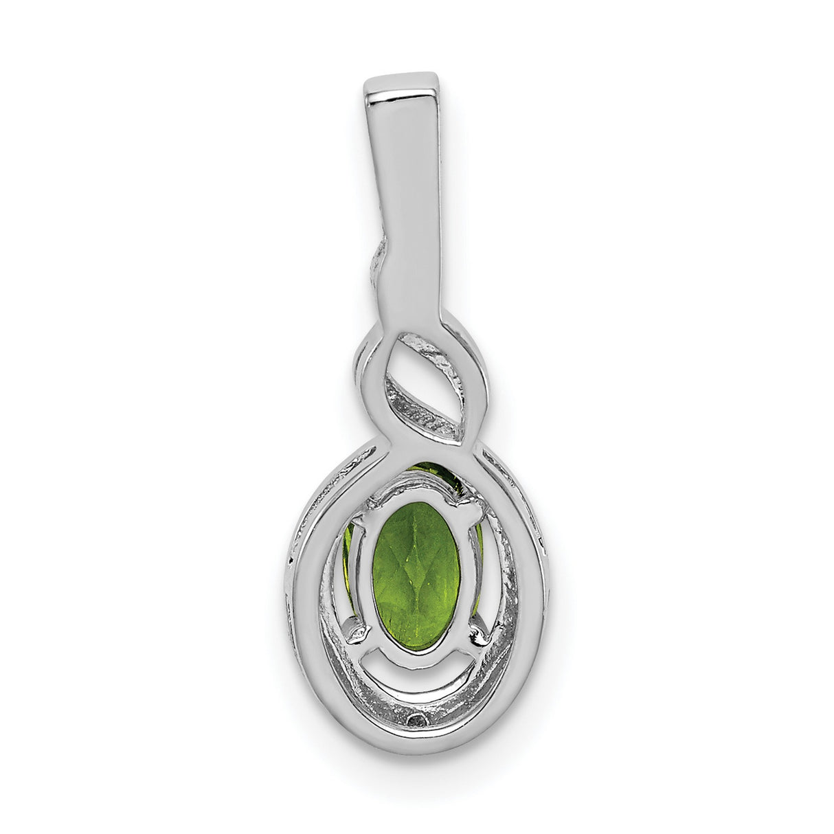 Sterling Silver Infinity Pendant with Oval Peridot and Cubic Zirconia Accents