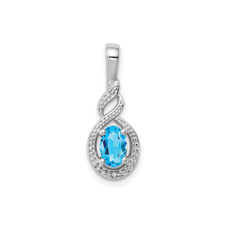 Sterling Silver Infinity Loop Pendant with Oval Swiss Blue Topaz and Diamond Accents