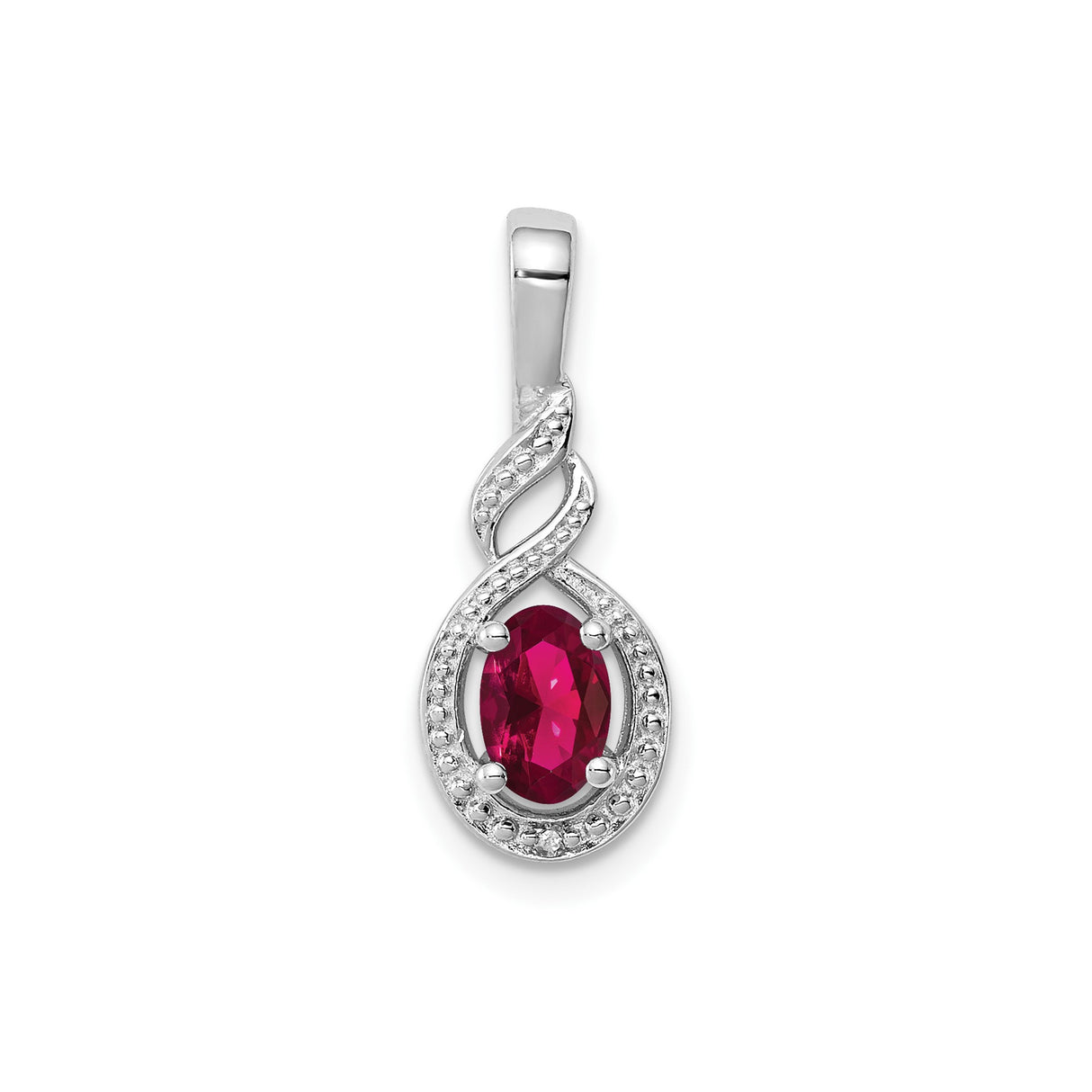 Sterling Silver Infinity Pendant with Lab Created Ruby and Diamond Accents