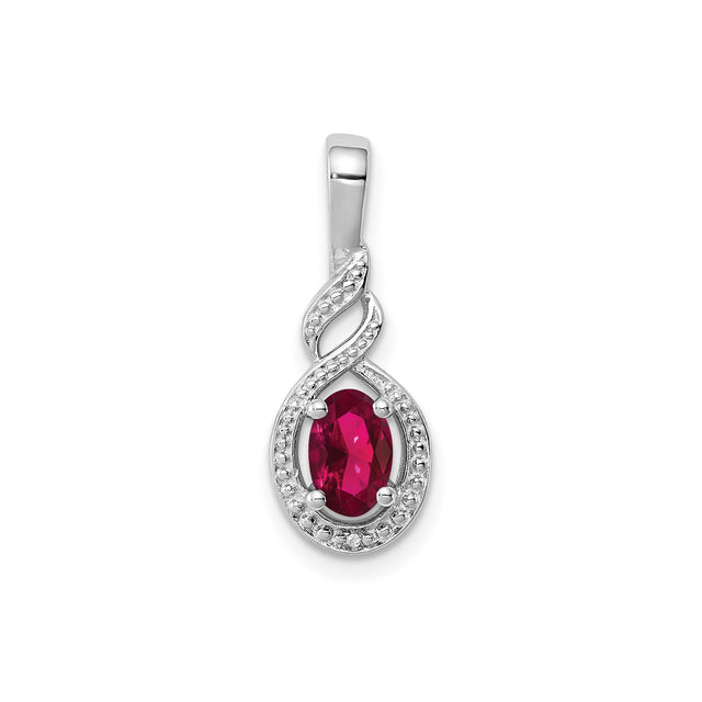 Sterling Silver Infinity Pendant with Lab Created Ruby and Diamond Accents