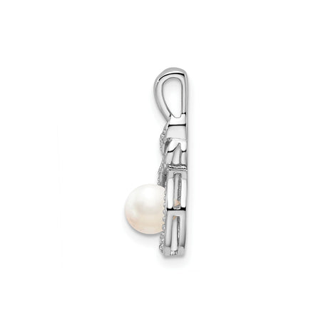Sterling Silver Infinity Pendant with White Freshwater Pearl and Diamond Accent