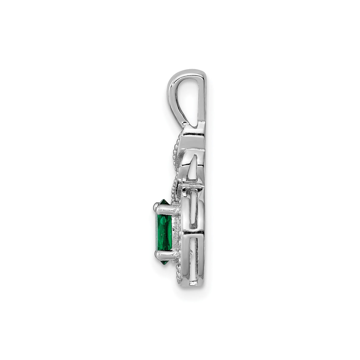 Sterling Silver Infinity Twist Pendant with Lab Created Emerald and Diamond Accents