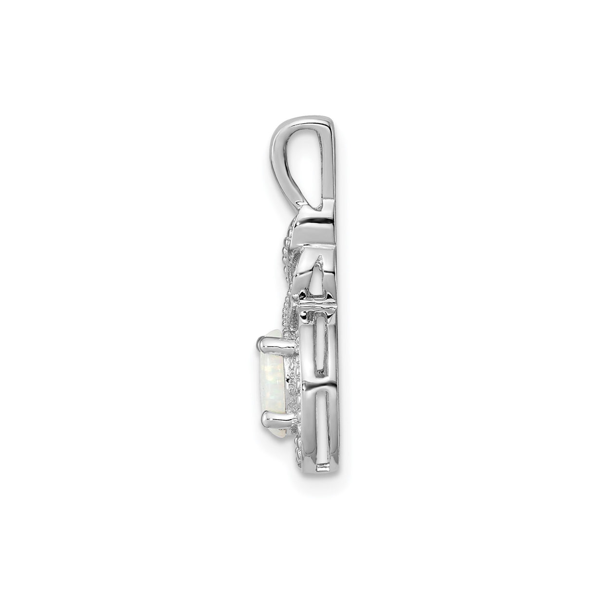 Sterling Silver Pendant with Oval White Lab Created Opal and Diamond Accents in Infinity Design