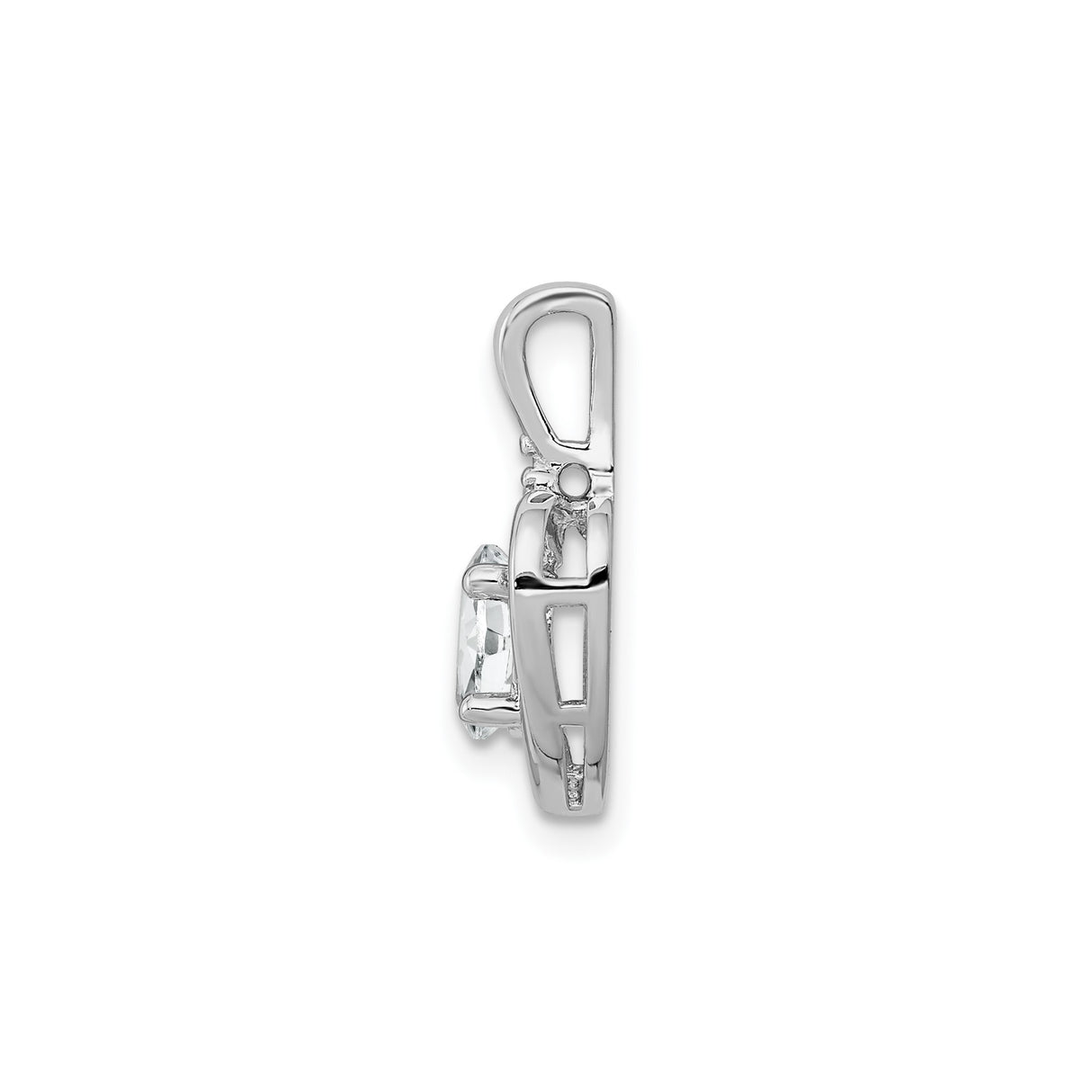 Sterling Silver Heart Pendant with Oval Cut Cubic Zirconia and Diamond Accents