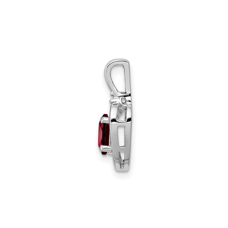 Sterling Silver Heart Pendant with Oval Garnet and Diamond Accents