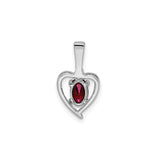 Sterling Silver Heart Pendant with Oval Ruby and Diamond Accents, Romantic Open Design