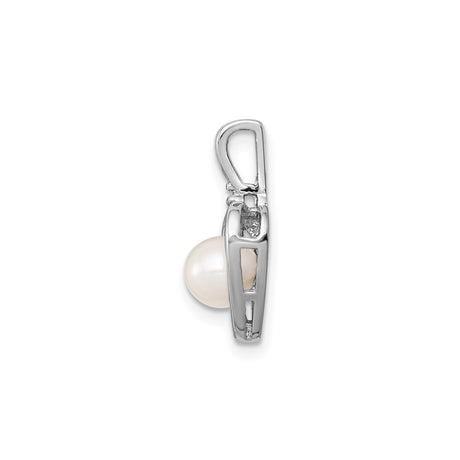 Sterling Silver Heart Pendant with White Pearl and Diamond Accents for Women