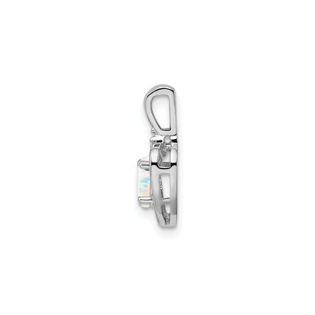 Sterling Silver Heart Pendant with White Opal Centerpiece and Diamond Accent