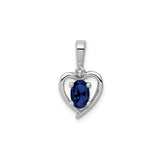 Sterling Silver Heart Pendant with Oval Sapphire and Diamond Accents, Romantic Jewelry for Women