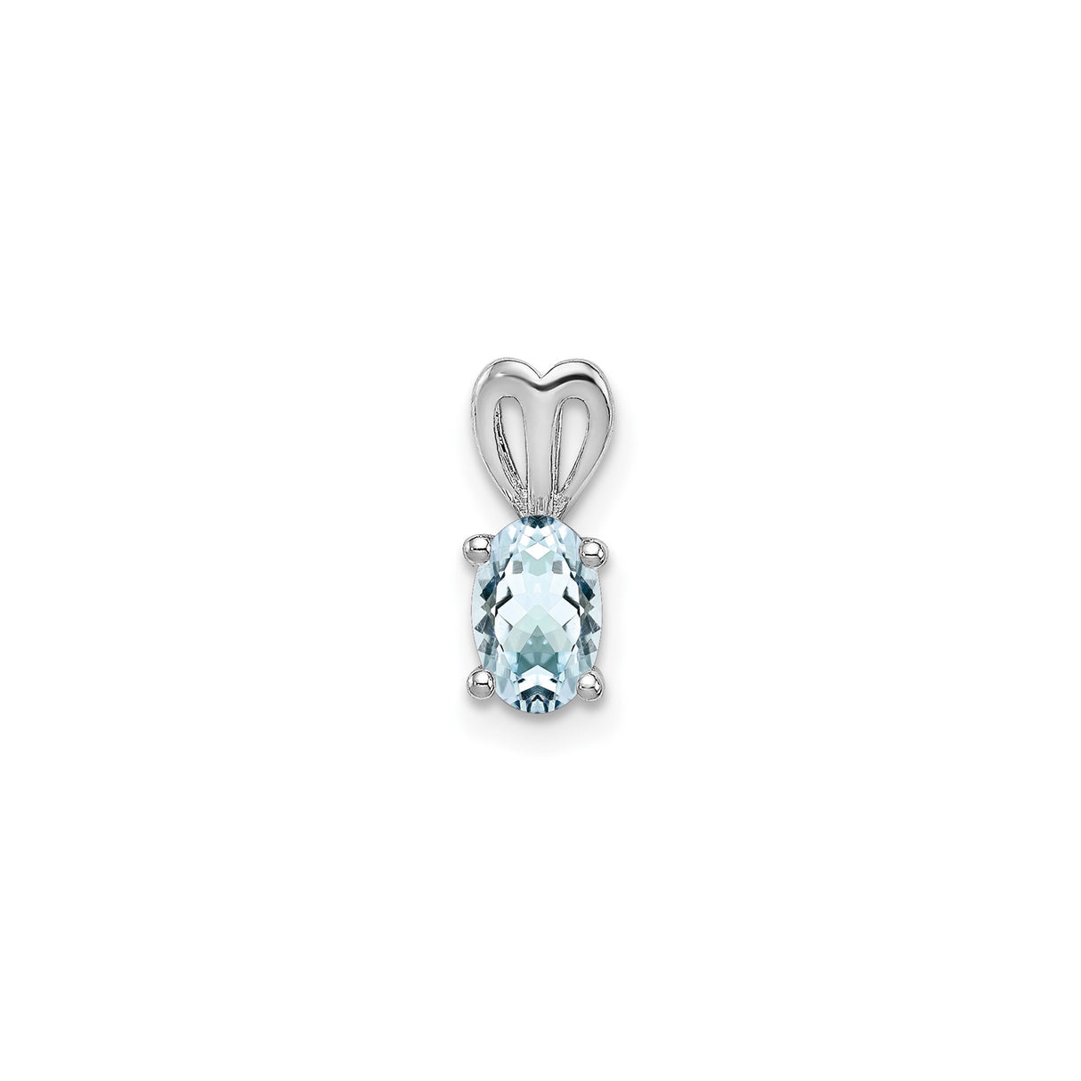 Sterling Silver Heart Pendant with Oval Aquamarine and Heart Shaped Bail