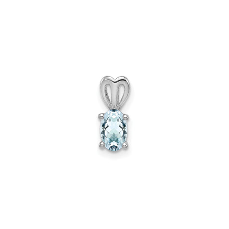 Sterling Silver Heart Pendant with Oval Aquamarine and Heart Shaped Bail