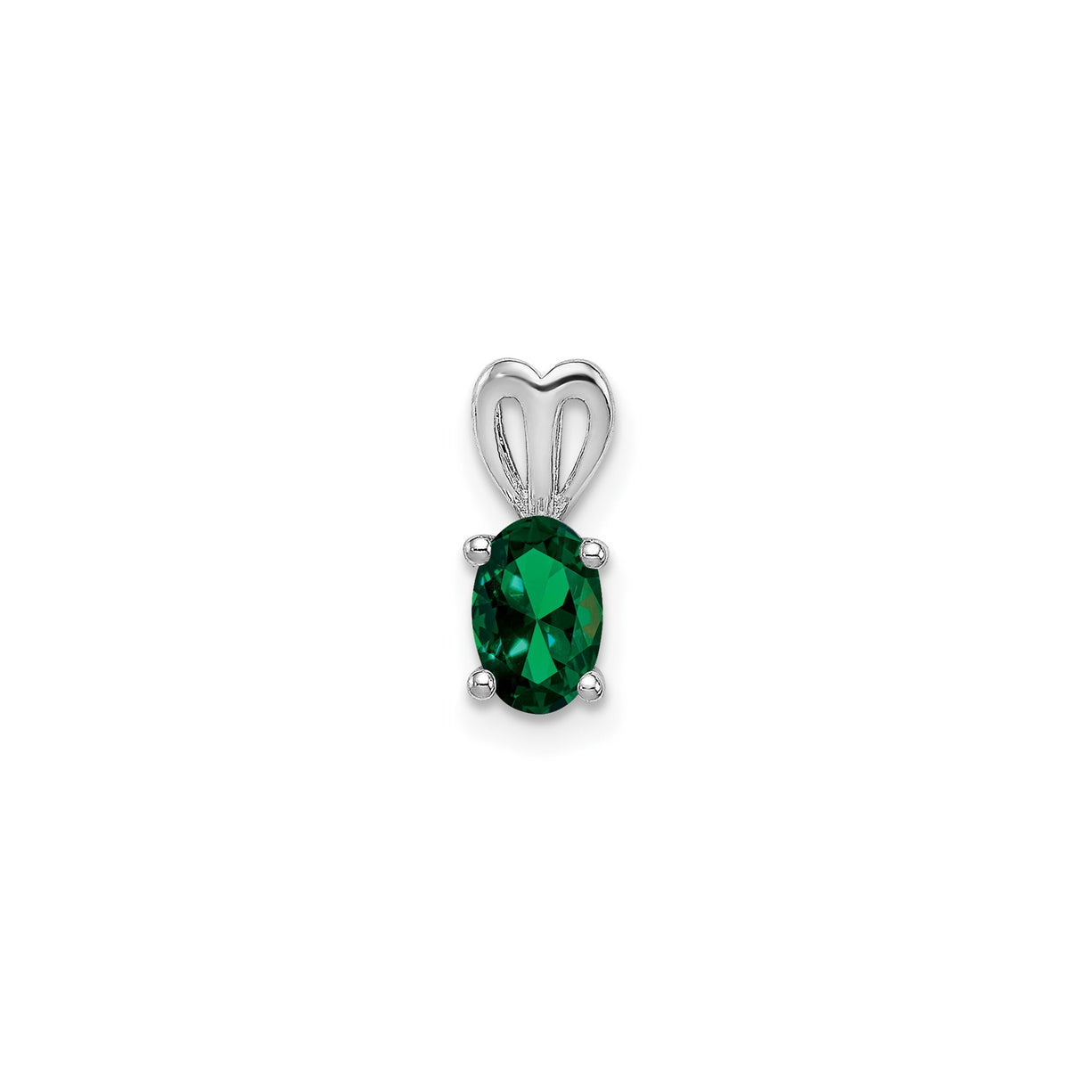 Sterling Silver Pendant with Oval Cut Lab Created Emerald and Heart Shaped Bail