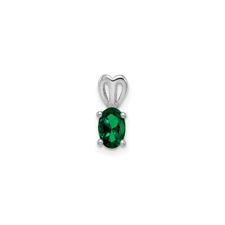 Sterling Silver Pendant with Oval Cut Lab Created Emerald and Heart Shaped Bail