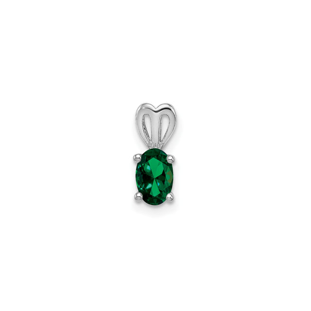 Sterling Silver Pendant with Oval Cut Lab Created Emerald and Heart Shaped Bail