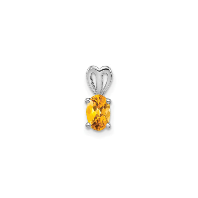 Sterling Silver Pendant with Oval Citrine and Heart Bail, Romantic Jewelry for Women