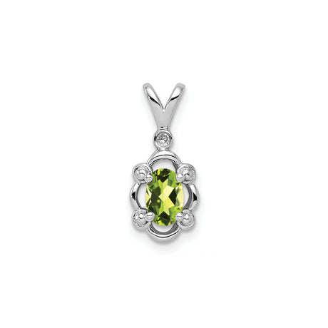 Sterling Silver Pendant with Peridot and Diamond Accents, Filigree Detailing, August Birthstone