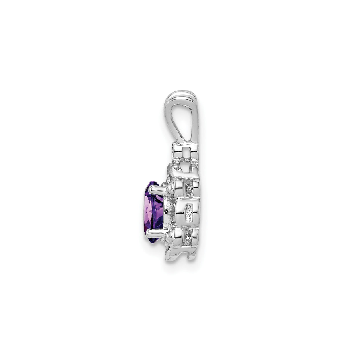 Sterling Silver Pendant with Oval Amethyst, Floral Scroll Design, Diamond Accent for Women
