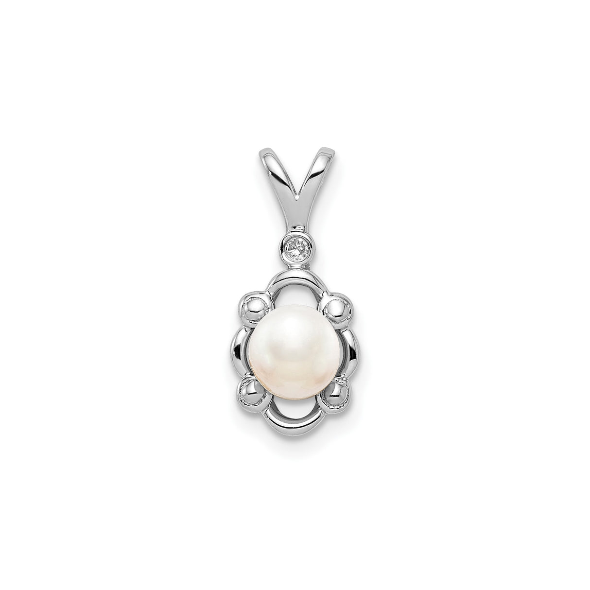 Sterling Silver Pendant with Cultured Freshwater Pearl and Diamond Accents, Floral Design