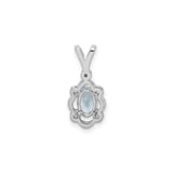 Sterling Silver Pendant with Aquamarine and Diamond, Filigree Scrollwork Design for Women