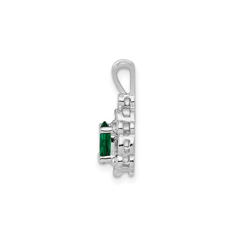 Sterling Silver Pendant with Lab Created Emerald and Diamond Accents, Vintage Scrollwork Design