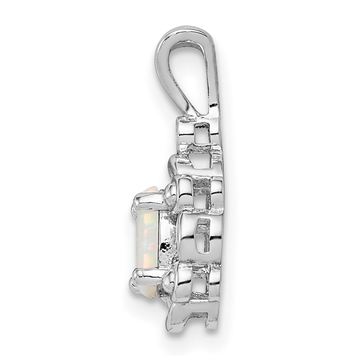 Sterling Silver Pendant with Lab Created Opal and Diamond Accent, Filigree Design for Women
