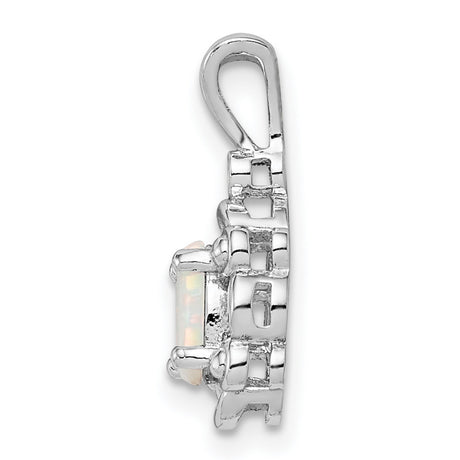 Sterling Silver Pendant with Lab Created Opal and Diamond Accent, Filigree Design for Women