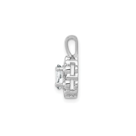 Sterling Silver Pendant with White Topaz and Diamond Accents, Vintage Openwork Design for Women