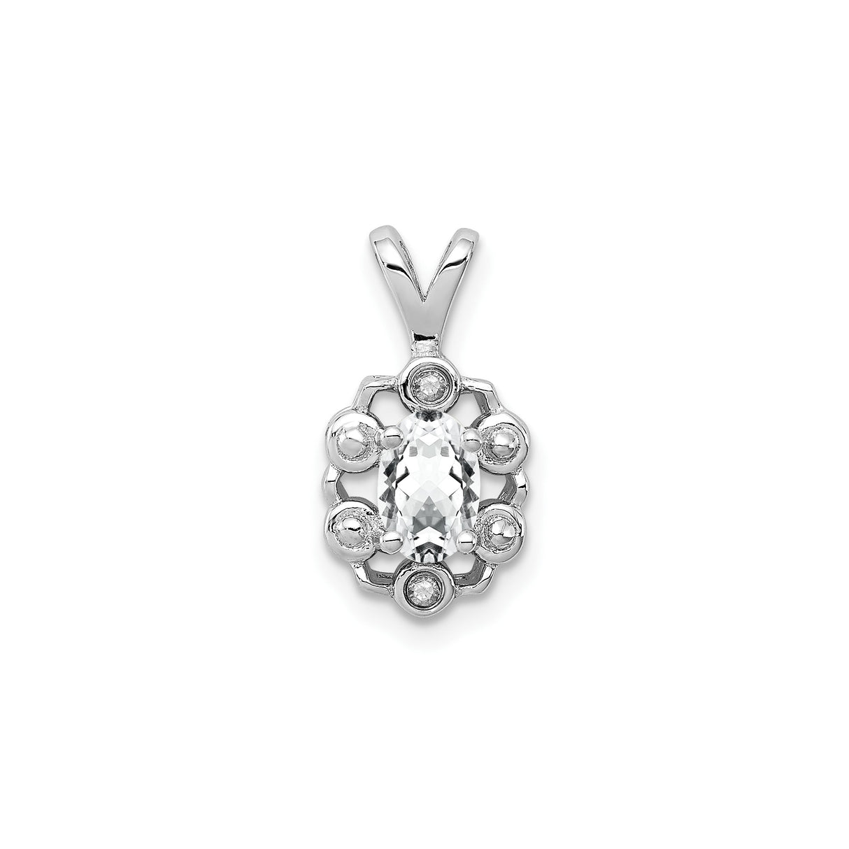 Sterling Silver Pendant with White Topaz and Diamond Accents, Vintage Openwork Design for Women