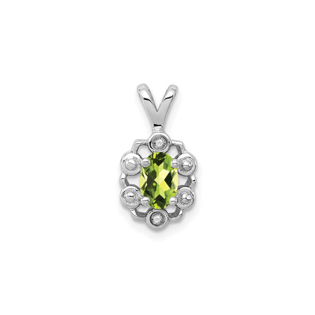 Sterling Silver Pendant with Peridot and Diamond Accents, Vintage Floral Filigree Design
