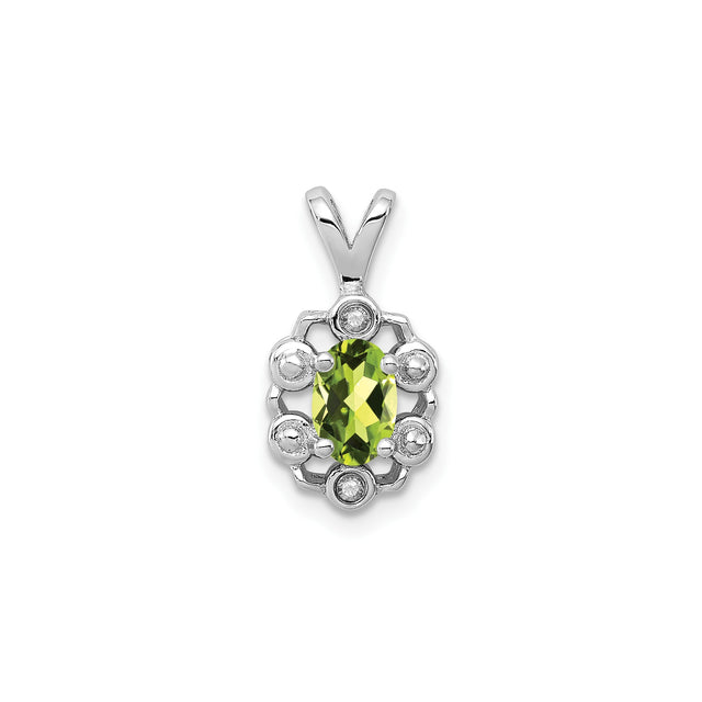 Sterling Silver Pendant with Peridot and Diamond Accents, Vintage Floral Filigree Design