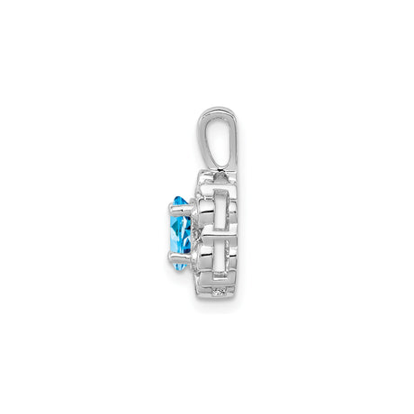 Sterling Silver Pendant with Swiss Blue Topaz and Diamond, Vintage Inspired Design for Women
