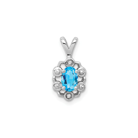 Sterling Silver Pendant with Swiss Blue Topaz and Diamond, Vintage Inspired Design for Women