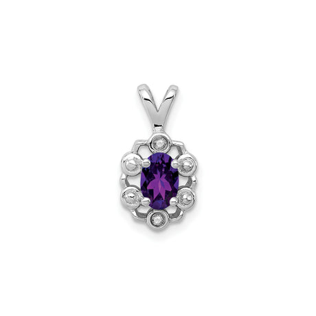 Sterling Silver Pendant with Oval Amethyst and Diamond Accents, Vintage-Inspired Openwork Design