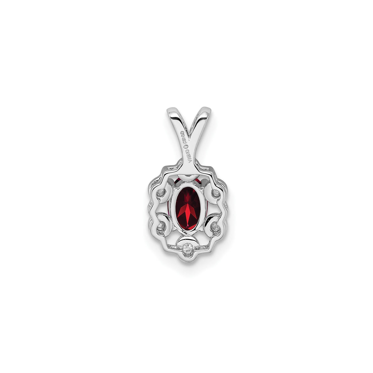 Sterling Silver Pendant with Oval Garnet and Diamond Accents, Vintage Inspired Design for Women