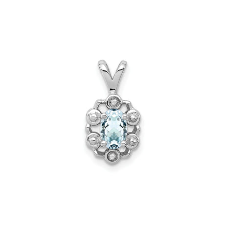 Sterling Silver Pendant with Oval Aquamarine and Diamond Accents, Ornate Openwork Design